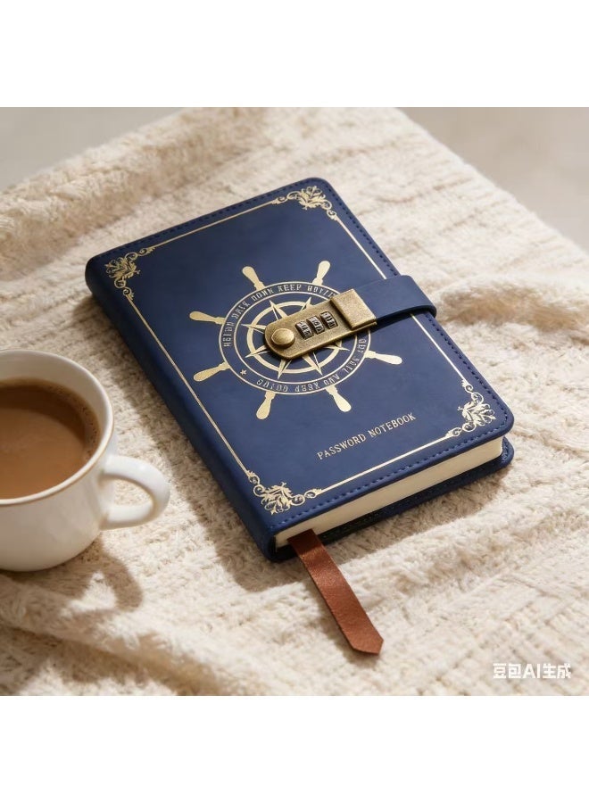 مفكرة جلدية عتيقة A5 بقفل برقم سري مكون من 3 أرقام، مفكرة فاخرة للكتابة والإهداء، أدوات مكتبية إبداعية (أزرق) | عرض لفترة محدودة - Image 4